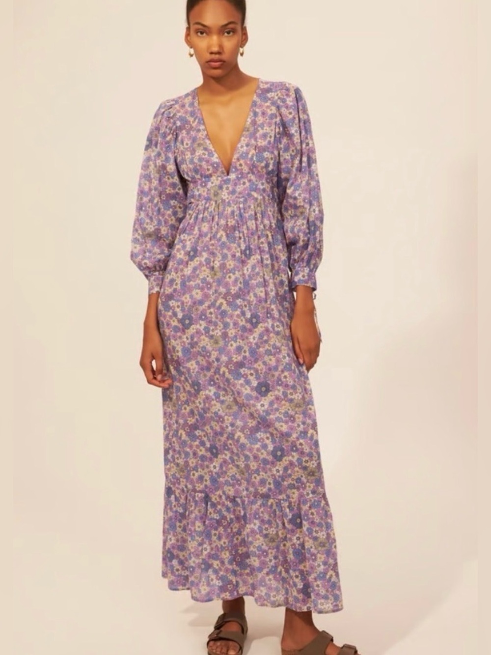Antik Batik Paolina Dress Purple Floral Boho Maxi Small Cotton   B
